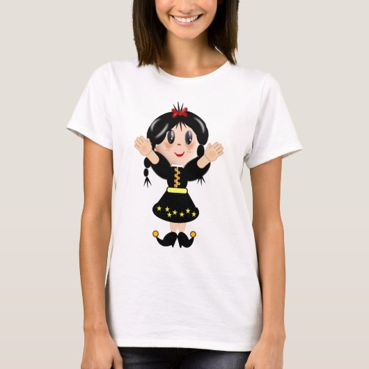T-shirt Caricature de petite fille très heureuse (Devant)