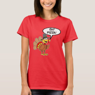 T-shirt Caricature de Pizza Thanksgiving Turkey Pilgrim