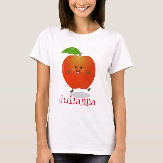 T-shirt Caricature de pomme rouge joyeux (Devant)