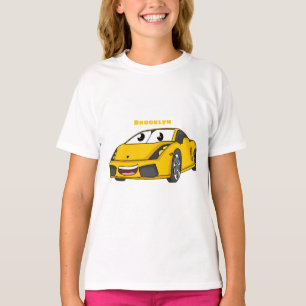 T-shirt Caricature de voiture sport jaune joyeux