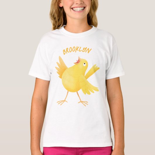 T-shirt Caricature d'oiseau canari jaune chantant mignon (Devant)
