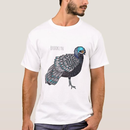 T-shirt Caricature d'oiseau de faisan paon de Bornéo (Devant)