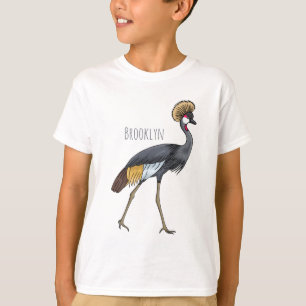 T-shirt Caricature d'oiseau de grue couronné gris