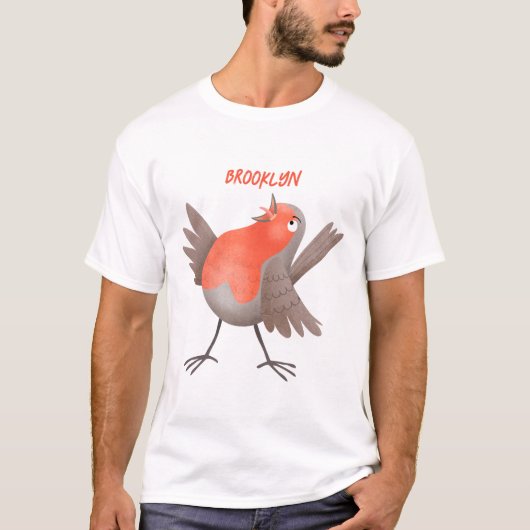 T-shirt Caricature d'oiseau rouge chantant mignon (Devant)