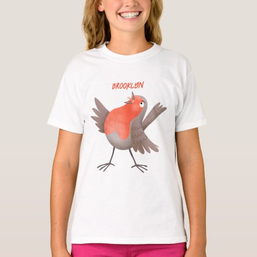T-shirt Caricature d'oiseau rouge chantant mignon (Devant)