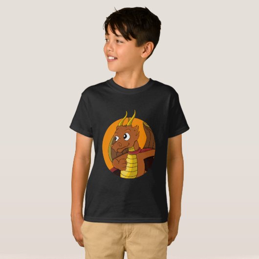 T-shirt caricature dragon orange (Devant entier)