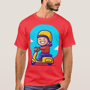 T-shirt Caricature du Scooter de l'équitation de garçon Cu