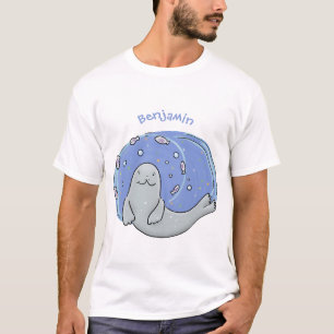 T-shirt Caricature joyeux de phoque et de poisson bleu
