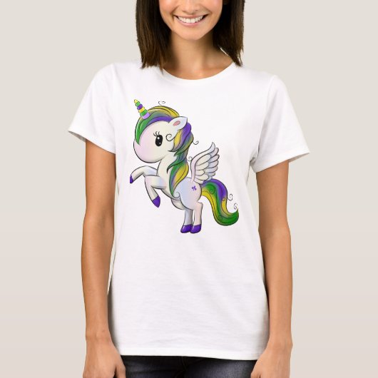 T-shirt Caricature mignonne Mardi Gras Unicorn Pegasus (Devant)