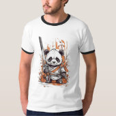 T-shirt Caricature mignonne Panda Samurai | Conception gra (Devant)