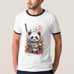 T-shirt Caricature mignonne Panda Samurai Conception gra