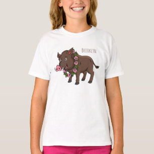 T-shirt Caricature mignonne sanglier et fleurs
