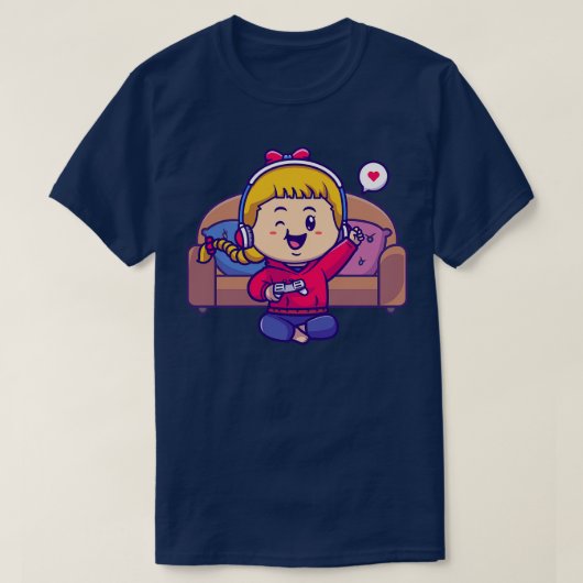 T-shirt Caricature pour fille de joueuse mignonne (Design devant)
