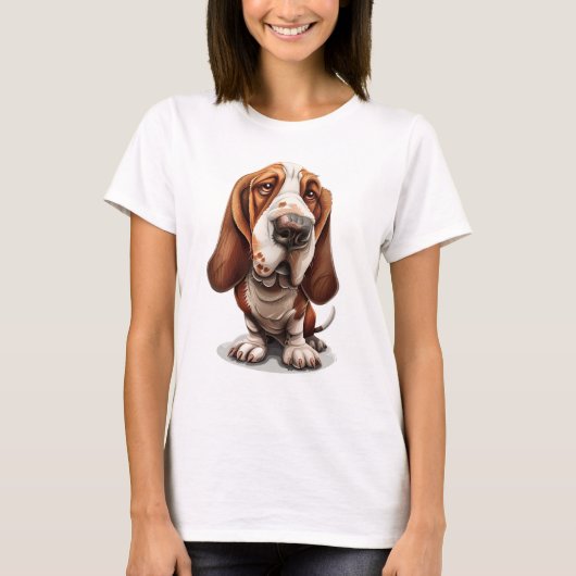 T-shirt Caricature Stylé Et Sympa D'Un Basset (Devant)