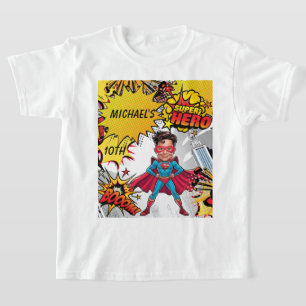 T-shirt Caricature vibrante du super-héros rouge et jaune