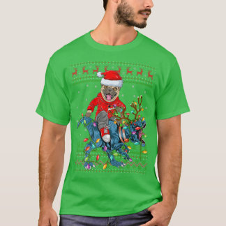 T-shirt Carlin Amoureux des chiens Ugly Xmas Lumières Carl