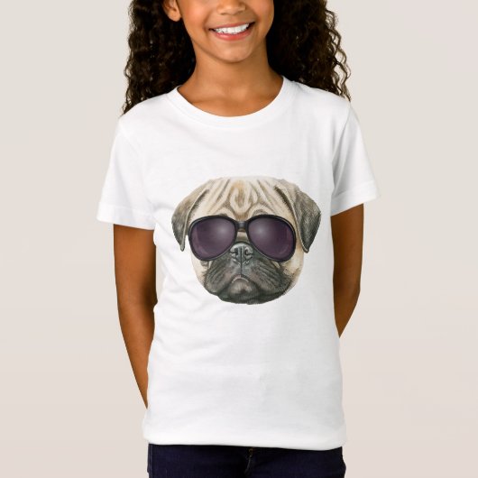 T-Shirt Carlin amusant, mignon bulldog français avec lunet (Devant)