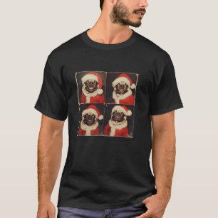 T-shirt Carlin Avec Santa Hat Festive Animaux Portrait Car