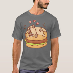 T-shirt Carlin Burger Hamburger mignon Chien drôle Nourrit
