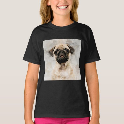 T-shirt Carlin Chien Aquarelle Portrait 01 (Devant)