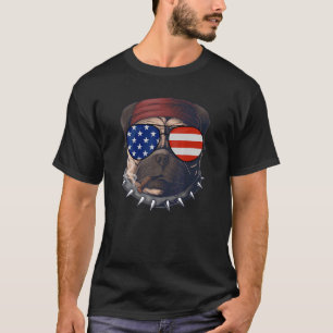 T-shirt Carlin Chien Tête Fumée 4 juillet Drapeau Usa