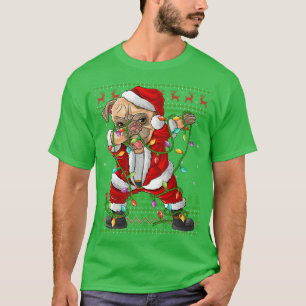 T-shirt Carlin Dabbing Chien Xmas Lumières Drôle Laid Laid