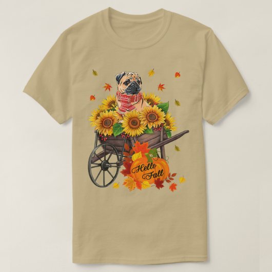 T-shirt Carlin d'automne bonjour Chien dans tournesol Feui (Design devant)