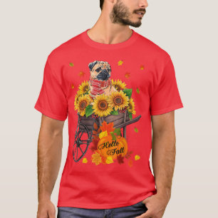 T-shirt Carlin d'automne bonjour Chien dans tournesol Feui