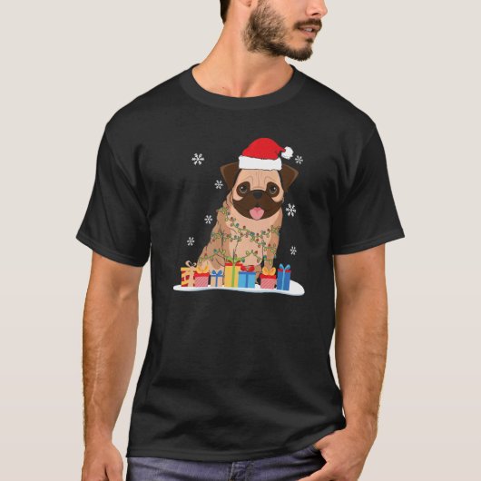 T-shirt Carlin de Noël avec feux d'arbre de Noël & Père No (Devant)