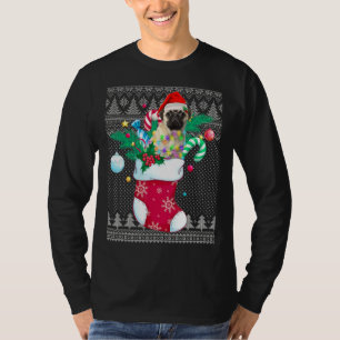 T-shirt Carlin En Sock Drôle Noël Drôle Pajama Laid Xmas P