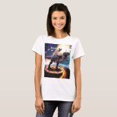 T-shirt Carlin équitation dinosaur licorne dans l'espace (Devant entier)