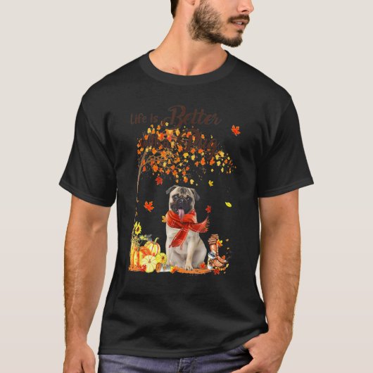 T-shirt Carlin érable Thanksgiving Day mignon chien automn (Devant)