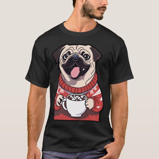 T-shirt Carlin festif avec chocolat chaud dans un pull de (Devant)