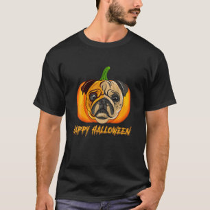 T-shirt Carlin Joyeux Citrouille Halloween Drôle Visage Ch