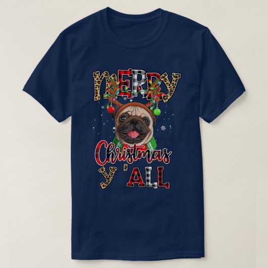 T-shirt Carlin Joyeux Noël Vous tous Pugmas Leopard Reinde (Design devant)