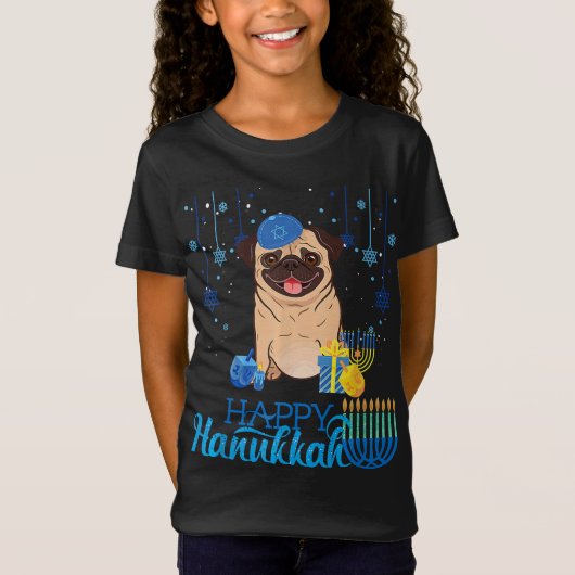 T-Shirt Carlin juif Chien Menorah Casquette Chanukah Hanou (Devant)