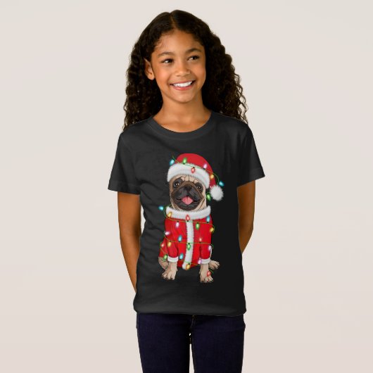 T-Shirt Carlin Lover Xmas Éclairage Santa Hat Carlin Noël (Devant entier)