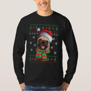 T-shirt Carlin lumières de Noël Santa Hat Chien laide laid