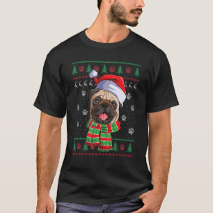 T-shirt Carlin lumières de Noël Santa Hat Chien laide laid