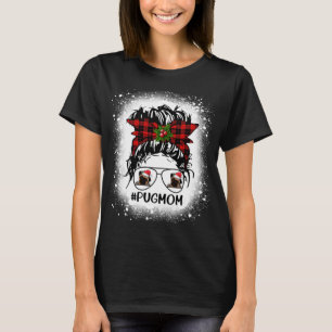 T-shirt Carlin Maman Buffalo Plaid Messy Bun Christmas Ble