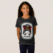 T-Shirt Carlin Maman Buffalo Plaid Messy Bun Christmas Ble (Devant entier)