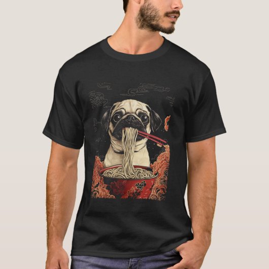 T-shirt Carlin mangeant du ramen (Devant)
