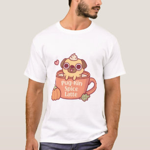 T-shirt Carlin mou Pugkin Citrouille épice latte drôle