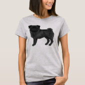 T-shirt Carlin noir Mops Chien race mignonne dessin animé (Devant)