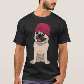 T-shirt Carlin portant Beanie mignon Cool chien Knit Casqu (Devant)