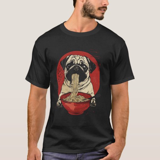 T-shirt Carlin rigolo mangeant du Ramen (Devant)