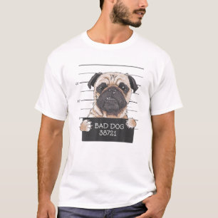 T-shirt Carlin Tiré Chien Et Chiot Mugshot Drôle Drôle Car