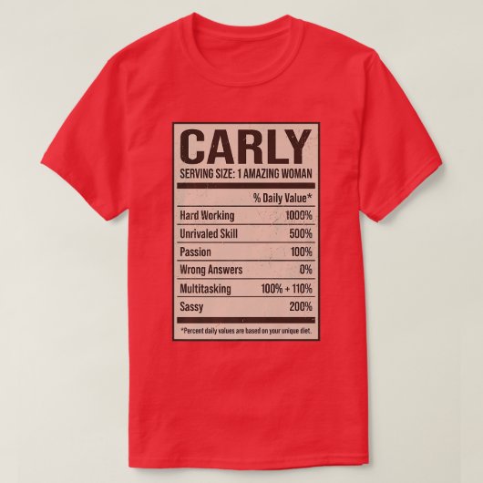 T-shirt Carly Nutrition Facts Nom Nicks Alias Title Fr (Design devant)
