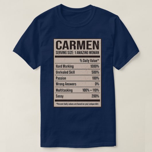 T-shirt Carmen Valeur nutritive Nom Pseudo Alias Titre F (Design devant)
