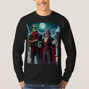 T-shirt Caroling Frankenstein's Monster and Dracula